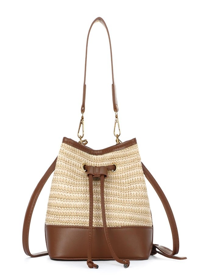 SUKUTU Straw Drawstring Shoulder Bag Bucket Bag for Women Summer Handwoven Beach Vacation Handbag Crossbody Bag - Image 1