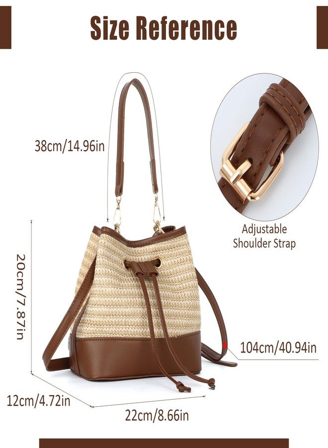 SUKUTU Straw Drawstring Shoulder Bag Bucket Bag for Women Summer Handwoven Beach Vacation Handbag Crossbody Bag - Image 4