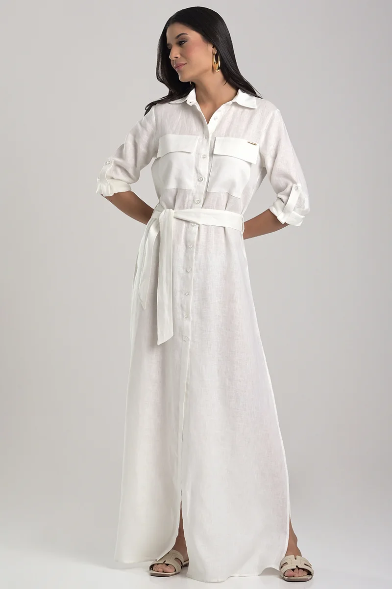 Off-white Shirt Dress with Pockets