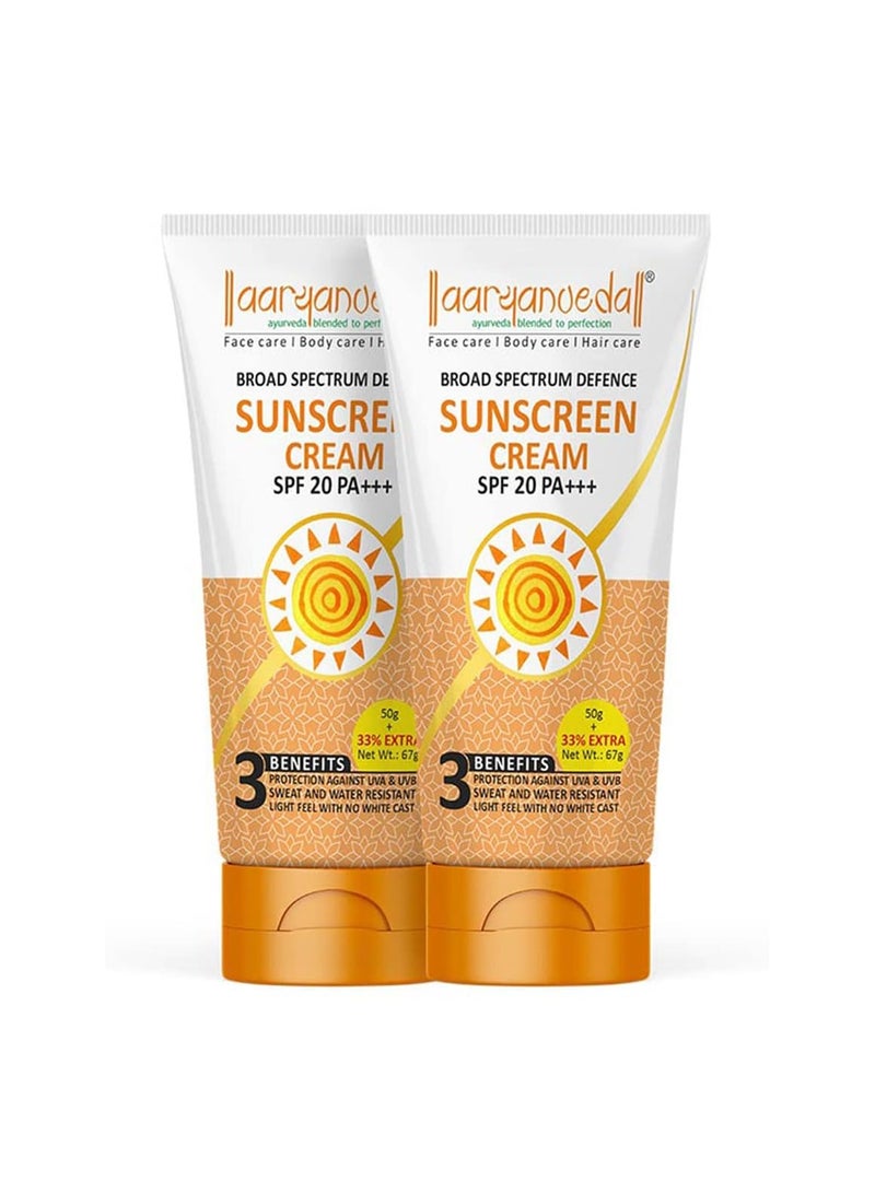 Aryanveda Sunscreen Spf 20 PA+ UV Protection for Women & Men with All Day Hydration 67gm Each (Pack of 2) - Image 1