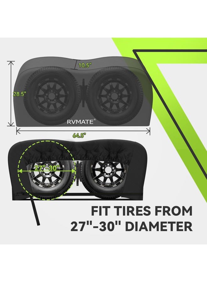 RVMATE RV Tire Covers, Dual Axle Wheel Cover (2 Pack) Fits 27"-30" Diameter Tires, Waterproof Anti-UV 420D Oxford Black Dual Tire Covers RV Accessories for RV/Truck/Trailer - Image 3