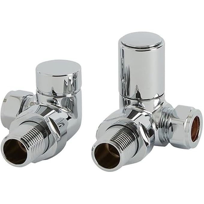 ROUND CORNER ANGLED CHROME VALVE SET HEATED TOWEL RAIL/RADIATOR BLOCK VALVES (TWIN PACK) WITH ROUND METAL HANDLES CHROME FINISH - Image 2