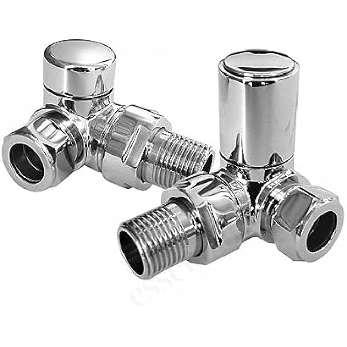 ROUND CORNER ANGLED CHROME VALVE SET HEATED TOWEL RAIL/RADIATOR BLOCK VALVES (TWIN PACK) WITH ROUND METAL HANDLES CHROME FINISH - Image 3
