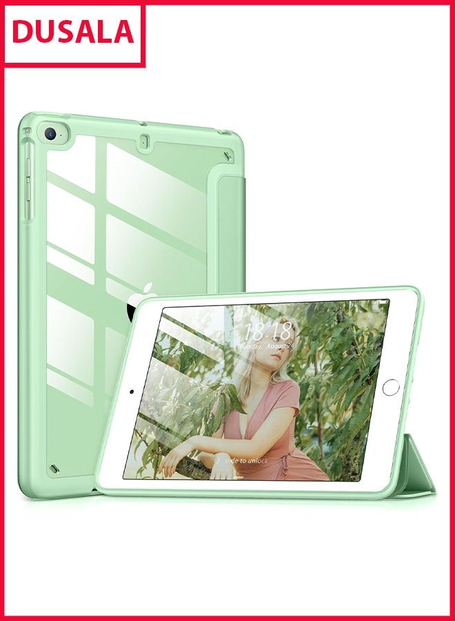 DUSALA Case for iPad Mini 5 Generation 2019/ Mini 4 3 2 1, with Pencil Holder, Slim Stand Protective Cover with Clear Transparent Back Shell for iPad mini 5  Tablet, Support Auto Wake/Sleep, (Green) - Image 1