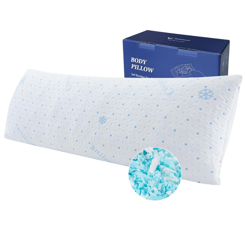 Dreamood Cooling Body Pillow with Pillowcase, Adjustable Shredded Memory Foam Pregnancy Long Full Bed Body Pillows for Adults Side Sleeper - with Washable Soft Cooling Double-Sided Cover, 20x54 inch - Image 1