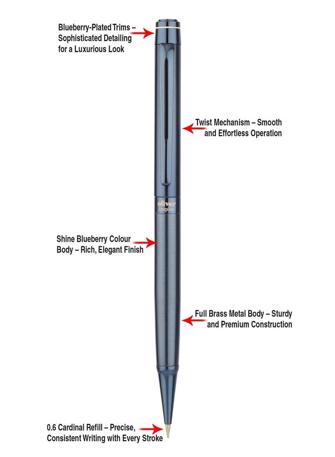 Oliver Inspire Matte Blueberry Luxury Ball Pen with T Box – Full Brass Body, 0.6mm Cardinal Refill, Twist Mechanism, Premium Shine Finish - Image 3
