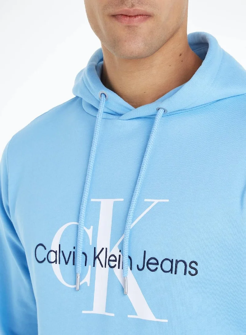 Calvin Klein Jeans Men's Cotton Blend Fleece Hoodie -  cotton fleece, Blue