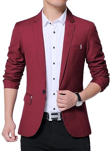 DAVID.ANN Men's Casual Fit One Button Blazer Jacket,#1 Wine,Large - Image 3