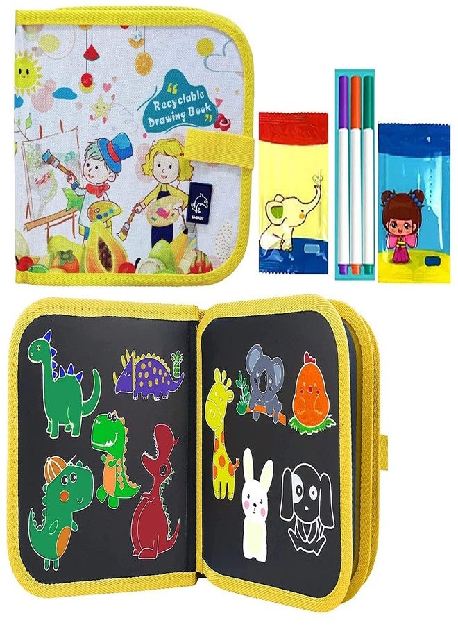 ArtBee Erasable Doodle Drawing Book - 6 Sheets Double-Side Kids Draw Slate for Colouring Sketching Painting Toy Writing Boards Children Scribbler Pad with 4 Water-Soluble Chalk Markers (Off White) - Image 3