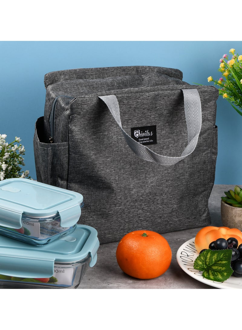 Insulated Lunch Box Bag, 25 x 14 x 25cm Polyester Cooler Tote with 3 Pockets for School, Office, and Picnic  - Image 3
