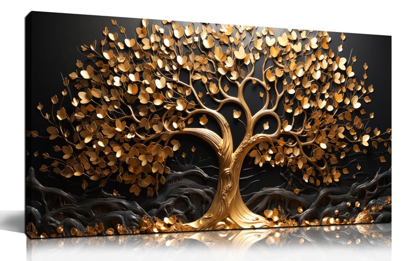 Tree Canvas Wall Art for Living Room  Gold and Black Pictures Wall Art for Bedroom  Modern Wall Decor for Office Size 20 x 40