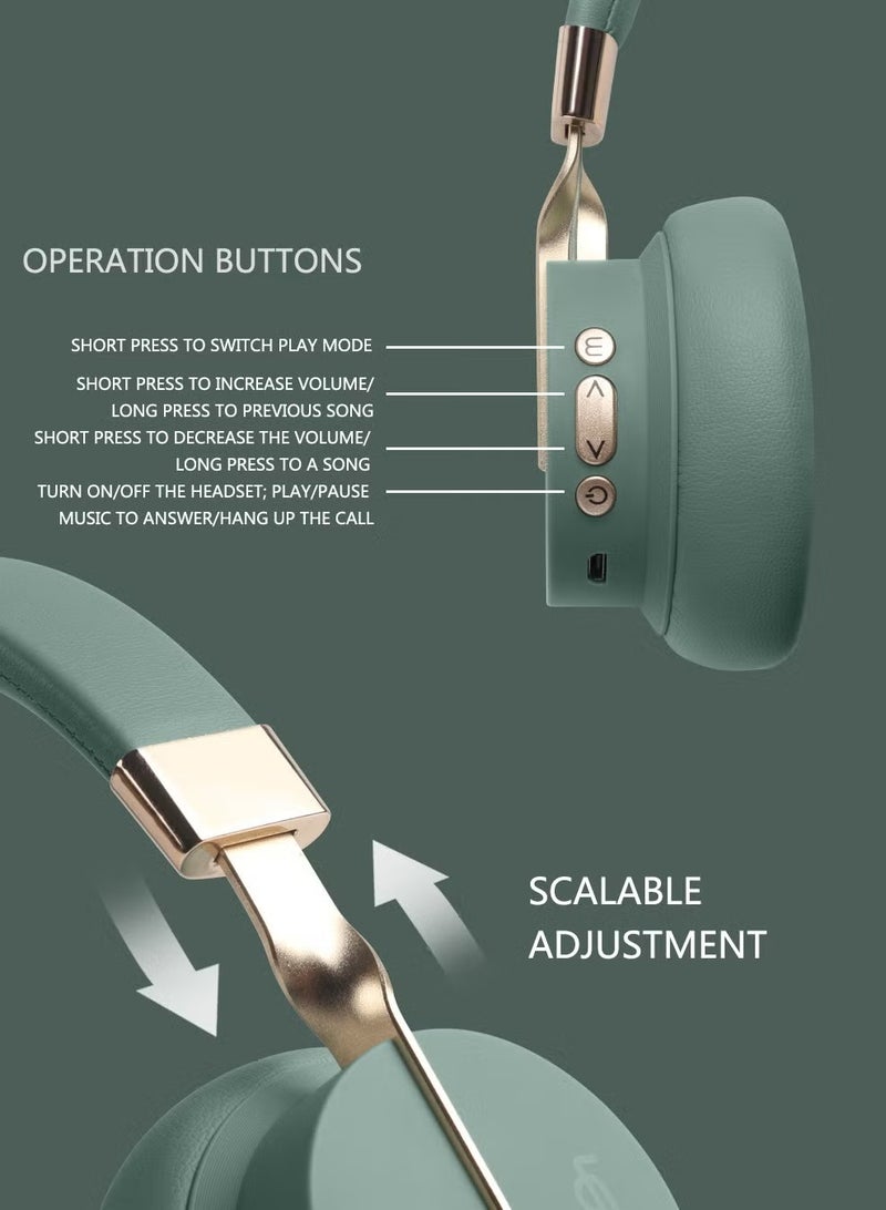 fingertime P3 Wireless Bluetooth 5.0 Headphones, HD Stereo Sound Over Ear Headphones with Built-In Microphones, Deep Bass, 60 Hours Playtime, Fast Charge Foldable Headphones for PC/Home (Green) - Image 3