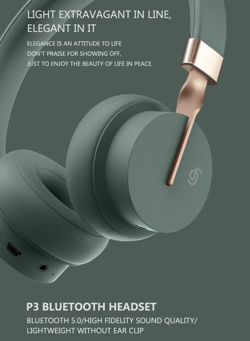 fingertime P3 Wireless Bluetooth 5.0 Headphones, HD Stereo Sound Over Ear Headphones with Built-In Microphones, Deep Bass, 60 Hours Playtime, Fast Charge Foldable Headphones for PC/Home (Green) - Image 2