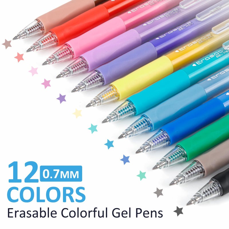 Solati 12 Colors Erasable Gel Pens, Fine Point 0.7mm Colored Erasable Pens, Make Mistakes Disappear, Assorted Color Inks for Writing, Journaling, Taking Notes, School Office Home (12colors) - Image 3
