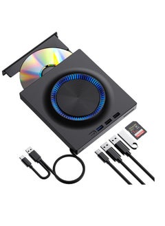 ماركة غير محددة محرك أقراص DVD خارجي، محرق أقراص مضغوطة، مشغل DVD مع مراكز USB 3.0 و USB-C وقارئ بطاقات SD، DVD محمول، محرك CD ROM +/-RW، محرك CD محمول لأجهزة الكمبيوتر المحمولة وماك.  - Image 1