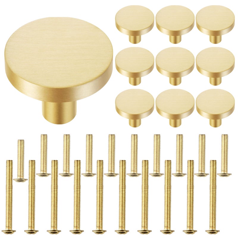10pcs round knobs cabinet wardrobe brass drawer hardware single hole pulls modern kitchen accessories brushed brass finish - Image 1