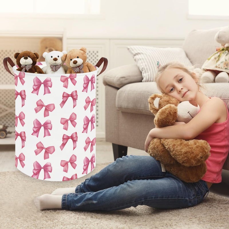 FXOCSHE Bow laundry basket for girls,Nursery Hamper,Pink Laundry Hamper,Waterproof collapsible canvas laundry basket for girls,Pink Girls Laundry Basket,Living Room Decor(Bowknot) - Image 4