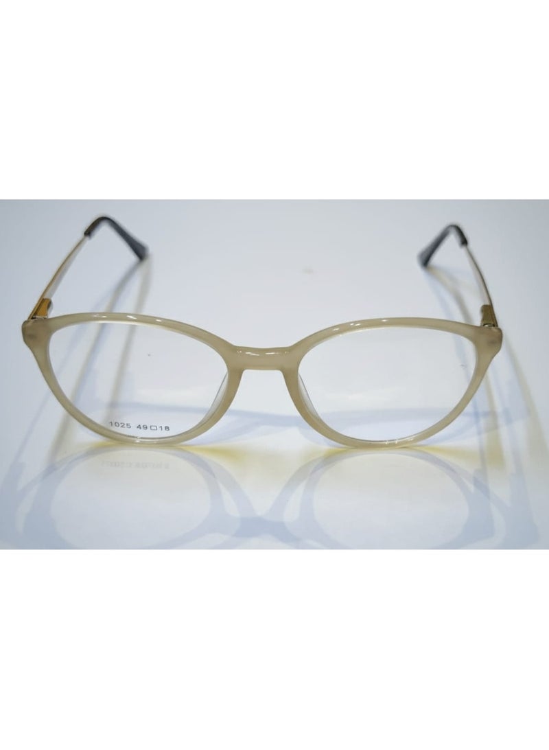 Cat Eye Eyeglasses Frame for Women - Beige and Gold Full Rim Lightweight Optical Frame with Clear Demo Lens, Fashion Eyewear for Everyday and Office Wear, Non Prescription
