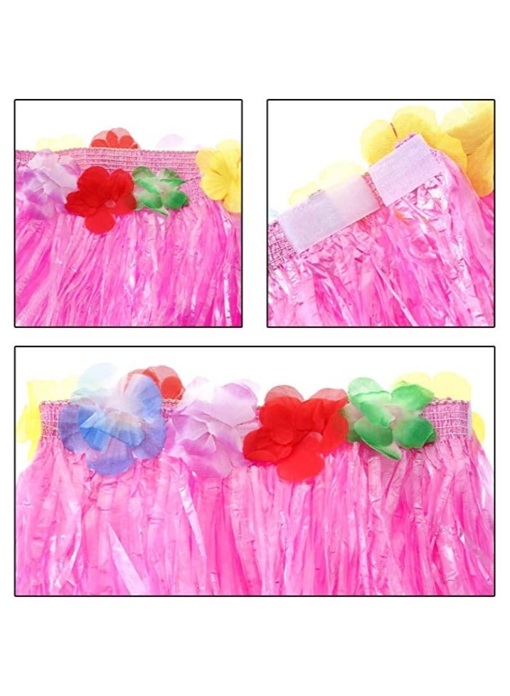 8 Pieces Hula Skirt Costume Kit, Hawaiian Leis Grass with Flowers Bikini Top Bracelets Necklace Hair Clip Pineapple Sunglasses for and Beach Party, Masquerade  - Image 4