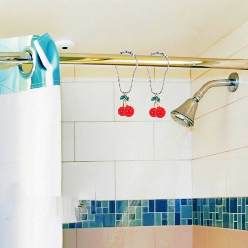 12 Metal Shower Curtain Hooks Cherry Design Bathroom Curtain Rings for Rods - Image 5