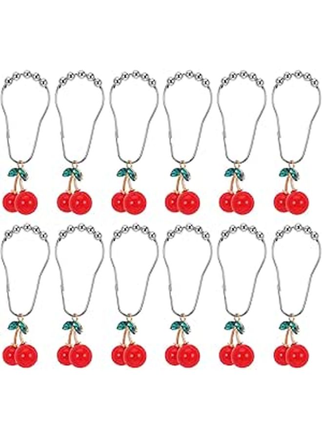 12 Metal Shower Curtain Hooks Cherry Design Bathroom Curtain Rings for Rods - Image 1