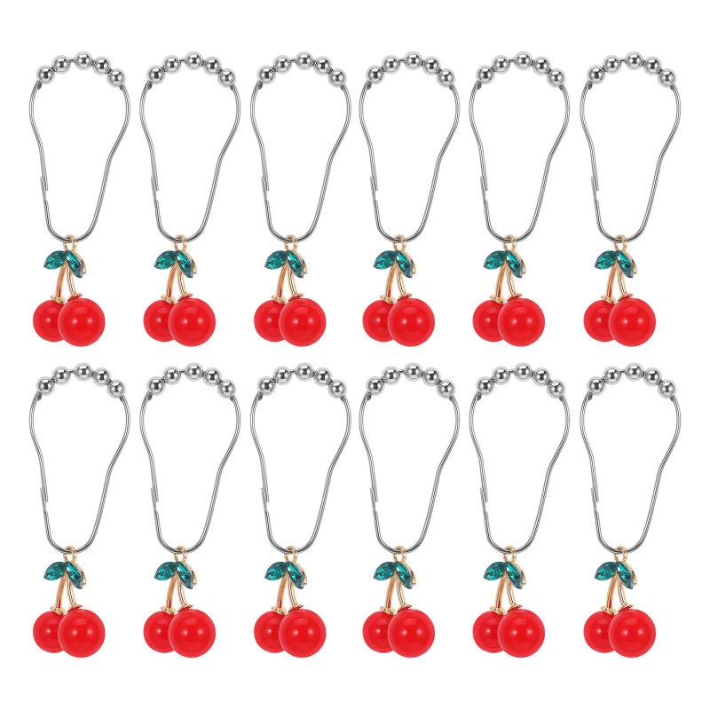12 Metal Shower Curtain Hooks Cherry Design Bathroom Curtain Rings for Rods - Image 2