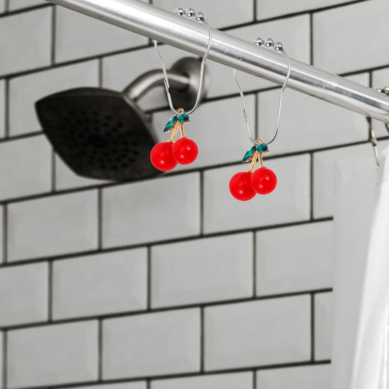 12 Metal Shower Curtain Hooks Cherry Design Bathroom Curtain Rings for Rods - Image 4