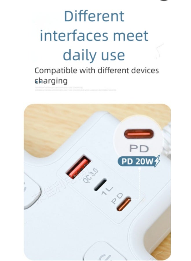 UK Plug Power Strip with 3 Separate Switches & Charging Ports - Image 2