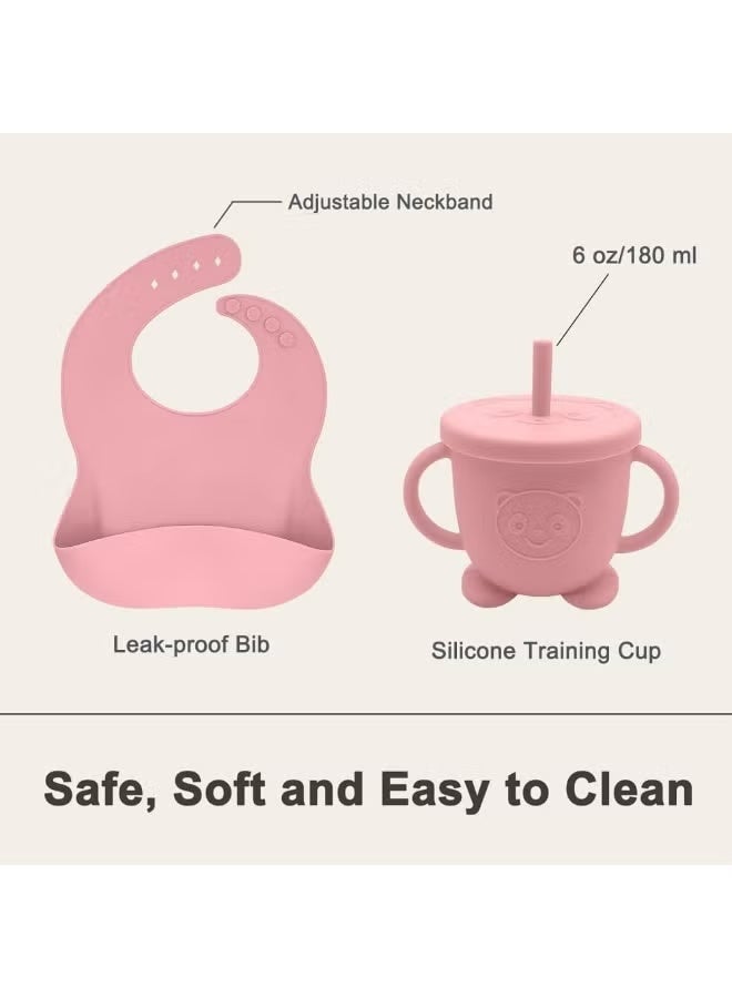 شيكو مجموعة تغذية الأطفال المصنوعة من السيليكون، لوازم الفطام، تتضمن أكواب شفط، أطباق مقسمة، مريلة قابلة للتعديل، أدوات طعام للأطفال، ملاعق، شوك، كوب (كستنائي) - Image 5