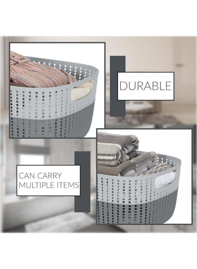 Simplify 2 Tone Sailor Knot Plastic Storage Tote | Decorative Basket | Closet Organization | De-clutter | Accessories | Toys | Bathroom Organization | Large | Grey/Grey - Image 3