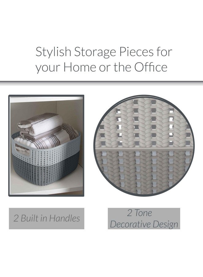 Simplify 2 Tone Sailor Knot Plastic Storage Tote | Decorative Basket | Closet Organization | De-clutter | Accessories | Toys | Bathroom Organization | Large | Grey/Grey - Image 4