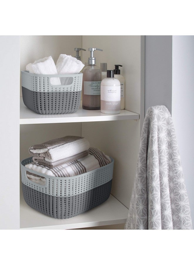 Simplify 2 Tone Sailor Knot Plastic Storage Tote | Decorative Basket | Closet Organization | De-clutter | Accessories | Toys | Bathroom Organization | Large | Grey/Grey - Image 5