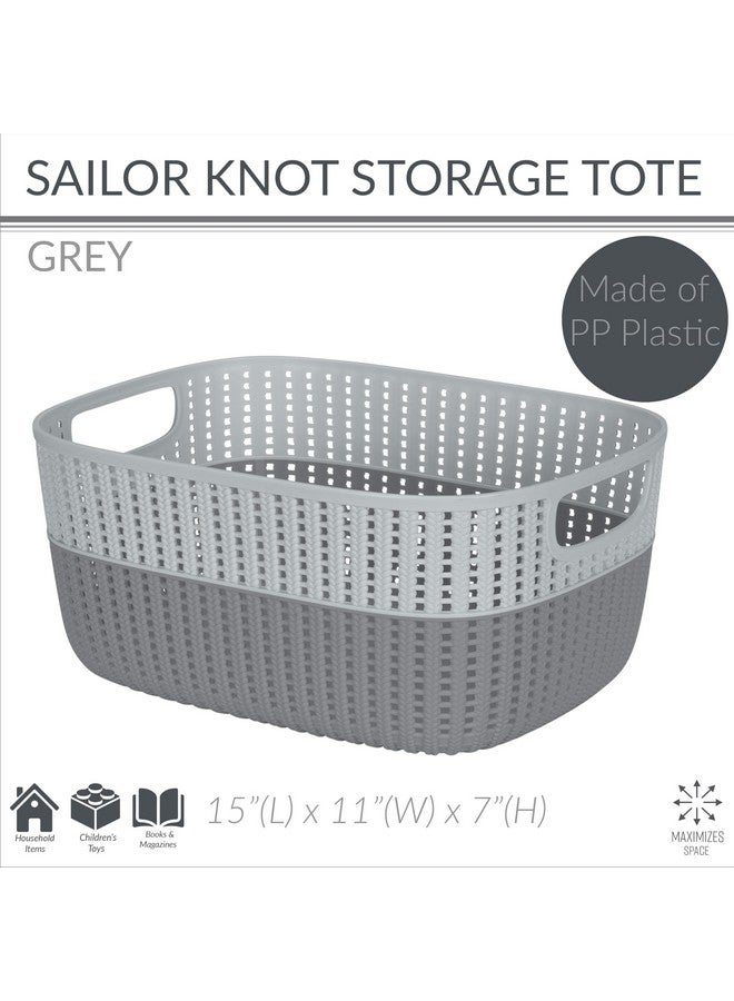 Simplify 2 Tone Sailor Knot Plastic Storage Tote | Decorative Basket | Closet Organization | De-clutter | Accessories | Toys | Bathroom Organization | Large | Grey/Grey - Image 2