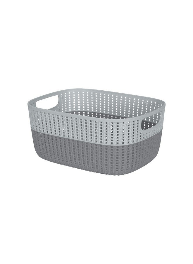 Simplify 2 Tone Sailor Knot Plastic Storage Tote | Decorative Basket | Closet Organization | De-clutter | Accessories | Toys | Bathroom Organization | Large | Grey/Grey - Image 1