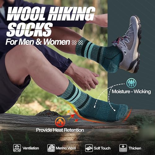 ANTSANG Merino Wool Hiking Socks for Men & Women Thermal Warm Winter Thick Cozy Athletic Crew Work Boot Gift Socks Stocking Stuffers 5 Pairs(Green/Grey/Black,M) - Image 2