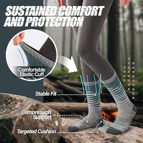 ANTSANG Merino Wool Hiking Socks for Men & Women Thermal Warm Winter Thick Cozy Athletic Crew Work Boot Gift Socks Stocking Stuffers 5 Pairs(Green/Grey/Black,M) - Image 3
