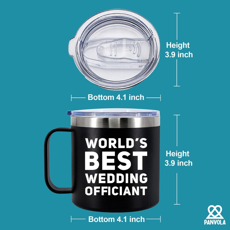 Panvola World's Best Wedding Officiant From Bride Groom Anniversary Souvenir Pastor Minister Insulated Coffee Cup 14oz With Handle And Lid 304 Stainless Steel Camping Travel Thermal Mugs - Black - Image 5