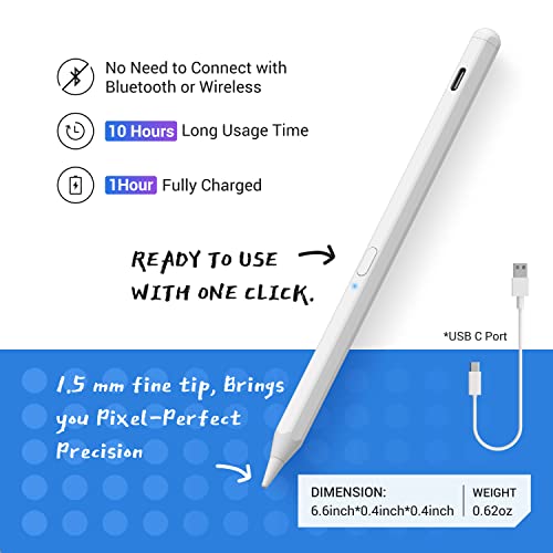 KXT Tilt Sensitivity Palm Rejection Stylus Pen for Apple iPad(2018 and After) 6/7/8/9/10/11 th Generation/ipad Pro 11/Pro 12.9/Pro 13''/Air 3 4 5 6/Mini 5&6,Precise Digital Electronic Pens iPad Pencil - Image 5