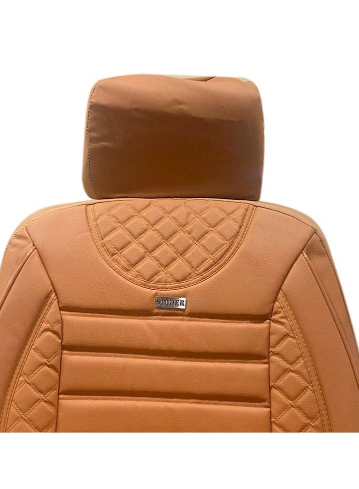 SPIDER High-Quality Rexine Premium Version Universal Seat Cover Cushion For Front / Back Seat and Head Rest 11 Pcs Set (Brown With Stripes Design) - Image 4