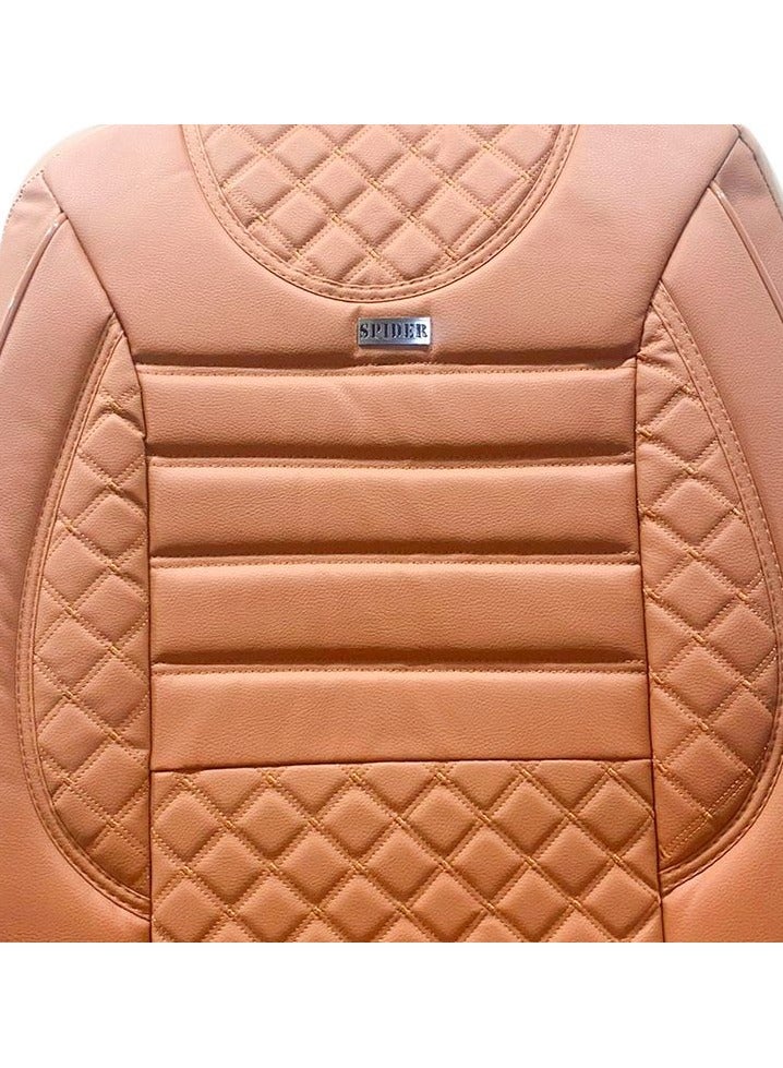 SPIDER High-Quality Rexine Premium Version Universal Seat Cover Cushion For Front / Back Seat and Head Rest 11 Pcs Set (Brown With Stripes Design) - Image 5