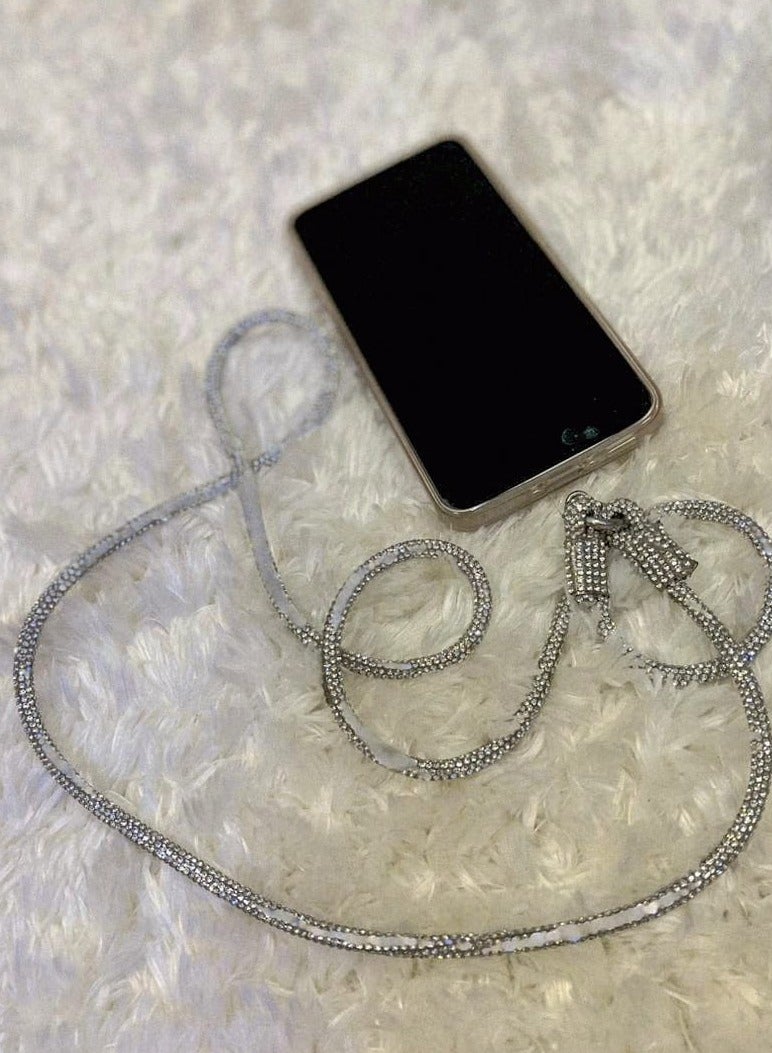 Crystal Phone Lanyard with All Over Shiny Rhinestones, Shiny Phone Strap for Most Phones, iPads, Handbags, Wallets, Neck Phone Holder for Women (Silver) - Image 1