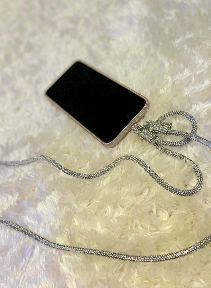Crystal Phone Lanyard with All Over Shiny Rhinestones, Shiny Phone Strap for Most Phones, iPads, Handbags, Wallets, Neck Phone Holder for Women (Silver) - Image 2