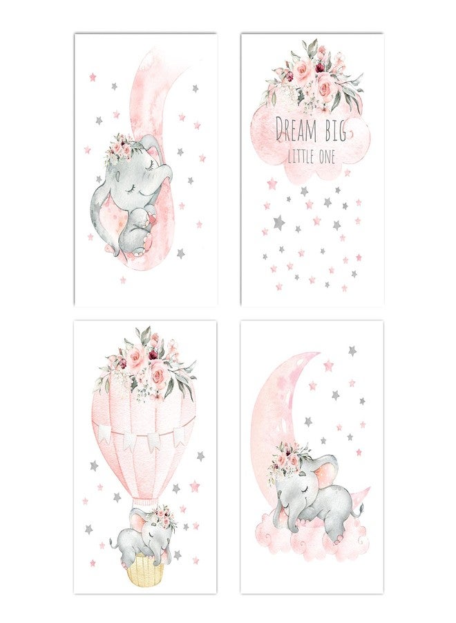 Canssape Pink Elephant Nursery Wall Decor Set of 4 Baby Girl Room Decor Elephant Wall Art Goodnight On A Hot Air Balloon |Dream Big Little One|Baby Room Wall Decor(12"x16")(Unframed) - Image 1