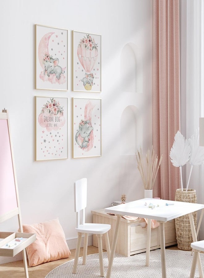 Canssape Pink Elephant Nursery Wall Decor Set of 4 Baby Girl Room Decor Elephant Wall Art Goodnight On A Hot Air Balloon |Dream Big Little One|Baby Room Wall Decor(12"x16")(Unframed) - Image 2