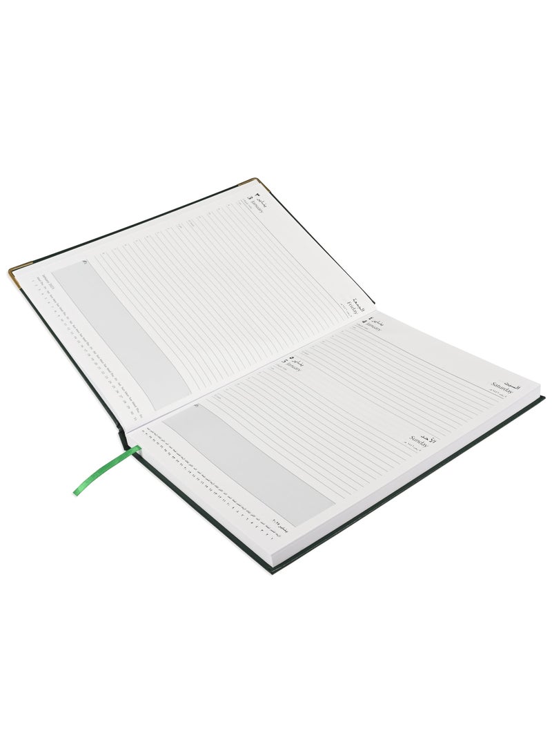 FIS 2025 A4 Diary Arabic/English Vinyl 1-Side Padded Gold Corner Green - FSDI48AEG25GR - Image 2