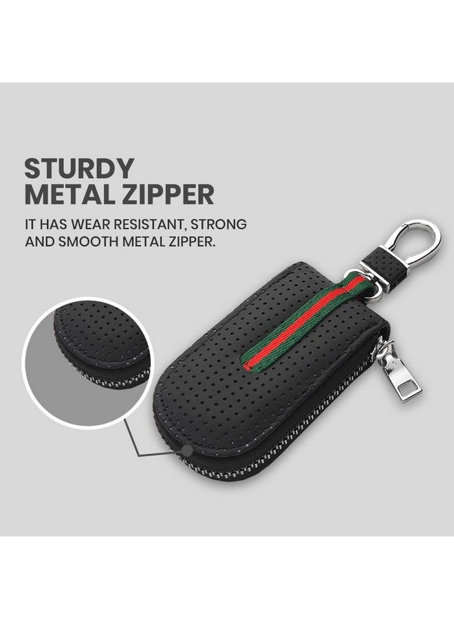 keyzone Unisex Mens Womens Premium Port Pattern Leather Car Key Holder pouch Bag Keychain Case Wallet with Zipper Closure (Brown) - Image 5