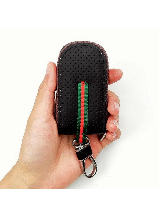 keyzone Unisex Mens Womens Premium Port Pattern Leather Car Key Holder pouch Bag Keychain Case Wallet with Zipper Closure (Brown) - Image 1