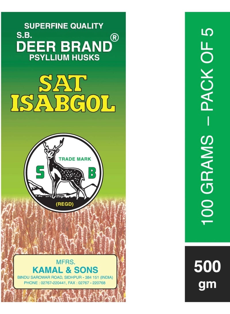 Deer Brand Sat Isabgol - Pure Psyllium Husk 100g (Pack of 5) - Image 1