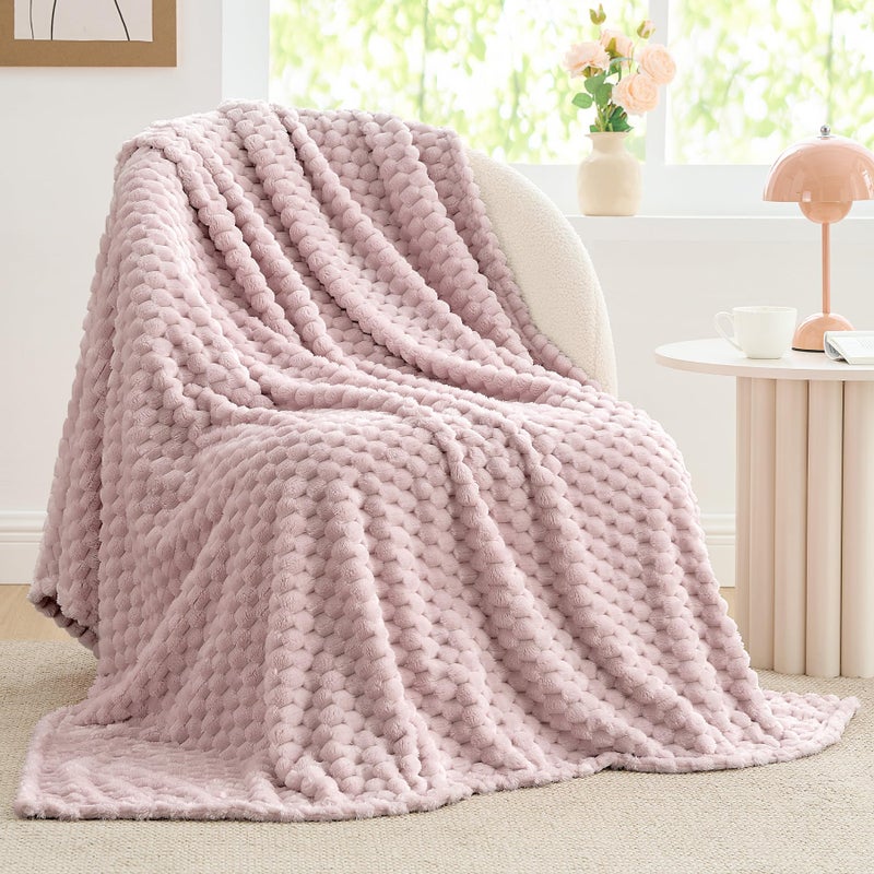 BEDELITE BEDELITE Fleece Throw Blanket for Couch & Bed - 3D Jacquard Decorative Lotus Pink Blanket  Super Soft and Cozy Warm Fuzzy Blanket All Seasons Suitable  50x60Inches  - Image 1