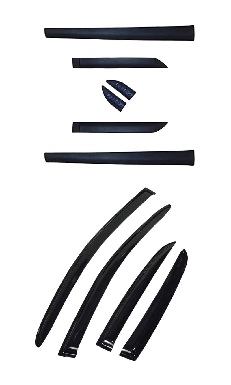 AUTOXYGEN Car Side Door Beading & Rain Wind Unbreakable Door Visor Combo Accessories For Ritz (Black, Set of 10 Pcs) - Image 1